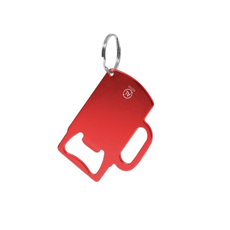 Schlüsselanhänger aus recyceltem Aluminium, Flaschenöffner - Rot