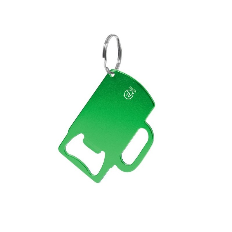 Schlüsselanhänger aus recyceltem Aluminium, Flaschenöffner - Grün