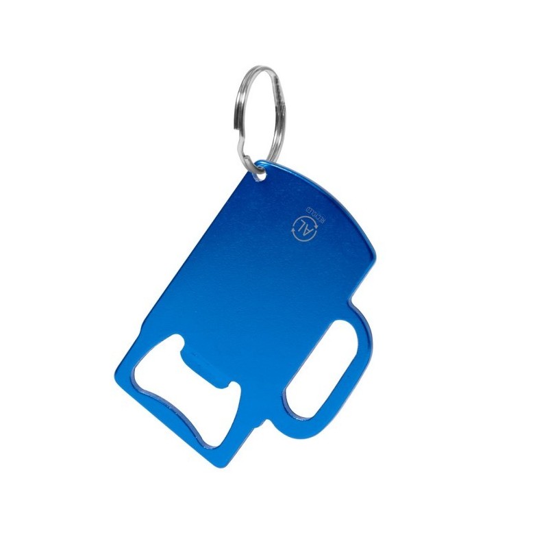 Schlüsselanhänger aus recyceltem Aluminium, Flaschenöffner - Blau