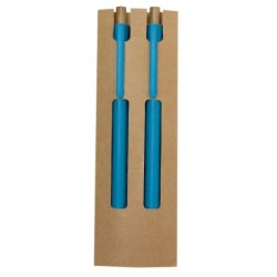 Schreibset aus Weizenstroh, Kugelschreiber und „ Ewiger“ Bleistift - Blau