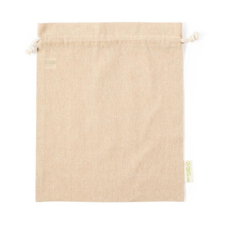 Recycelter Baumwollbeutel mit Kordelzug, groß - Beige