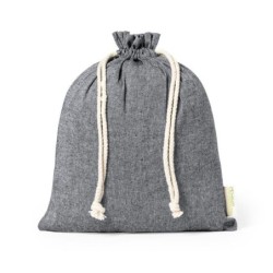 Recycelter Baumwollbeutel mit Kordelzug, groß - Schwarz