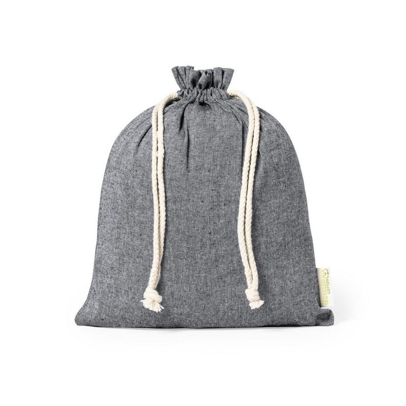 Recycelter Baumwollbeutel mit Kordelzug, groß - Schwarz