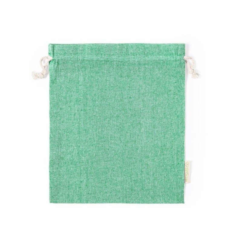 Recycelter Baumwollbeutel mit Kordelzug, groß - Grün