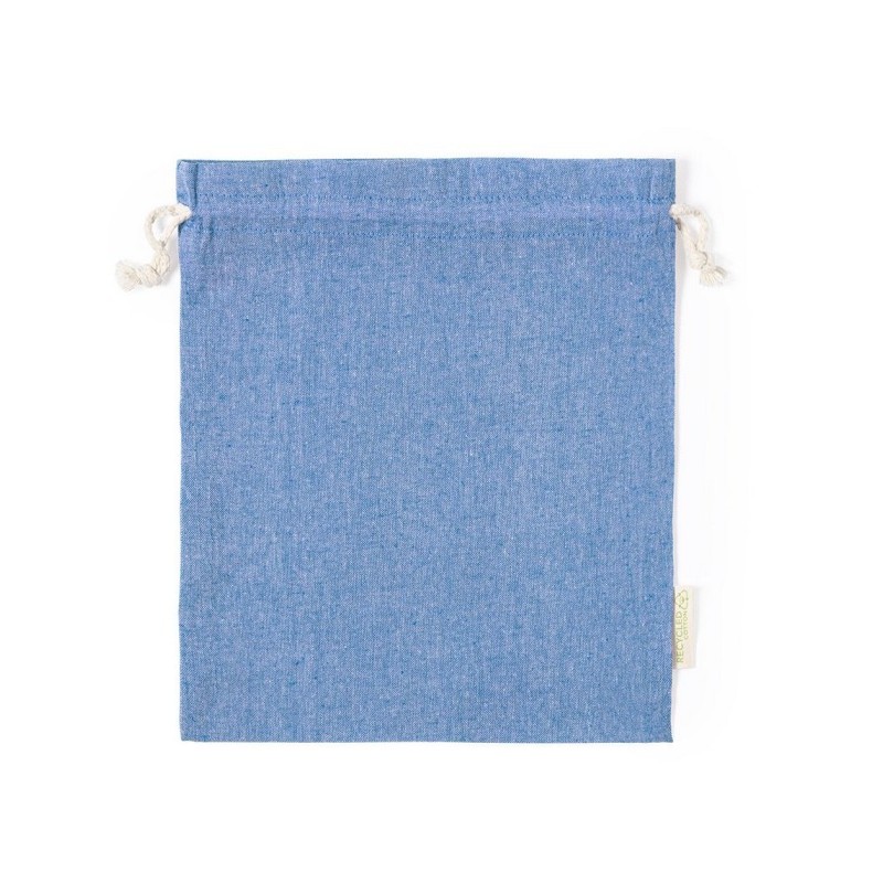 Recycelter Baumwollbeutel mit Kordelzug, groß - Blau