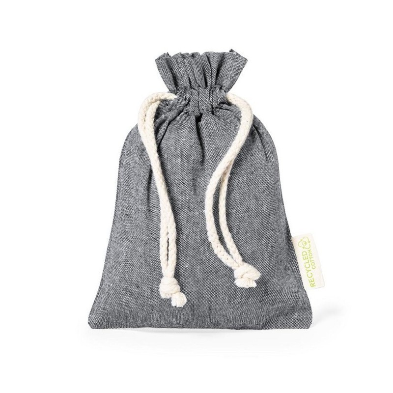 Recycelter Baumwollbeutel mit Kordelzug, klein - Schwarz