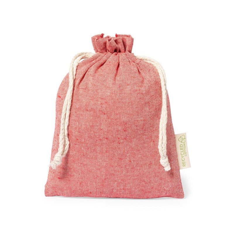 Recycelter Baumwollbeutel mit Kordelzug, klein - Rot