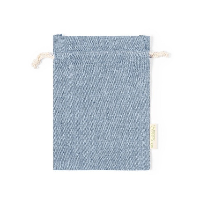 Recycelter Baumwollbeutel mit Kordelzug, klein - Blau