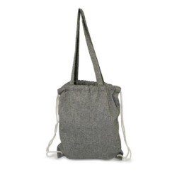 Recycelte Baumwolltasche 2 in 1, Beutel mit Kordelzug und Einkaufstasche | Jamarion - Schwarz