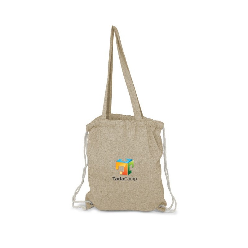 Recycelte Baumwolltasche 2 in 1, Beutel mit Kordelzug und Einkaufstasche | Jamarion - Beige