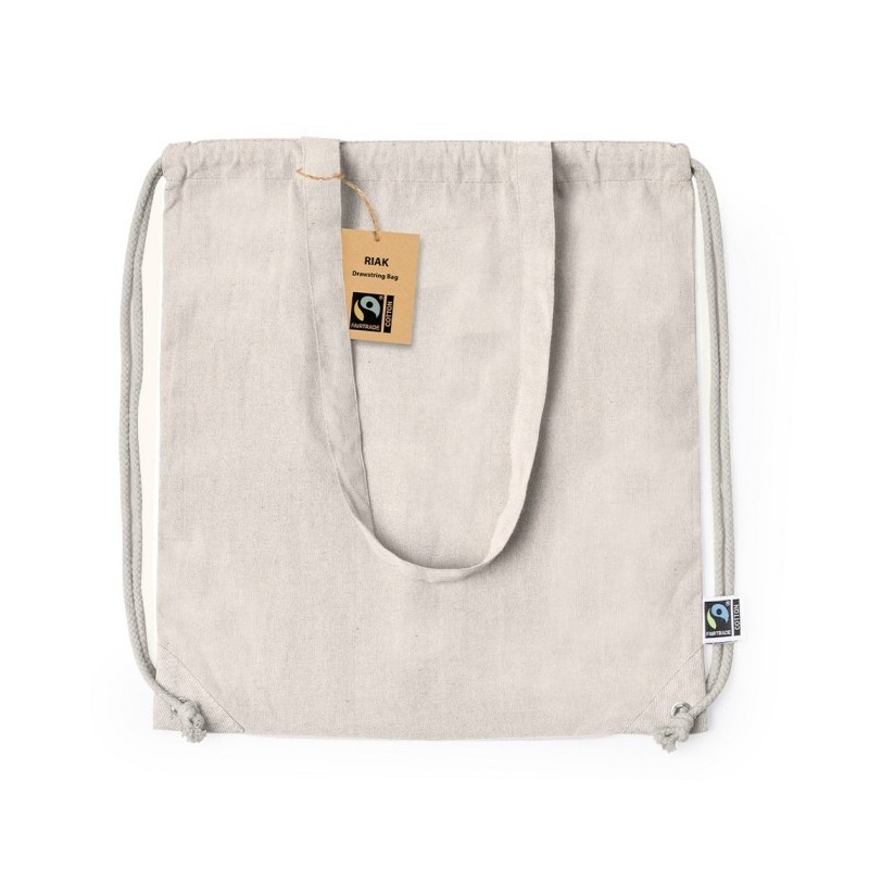 Kordelzugtasche aus recycelter Baumwolle, Einkaufstasche - Beige