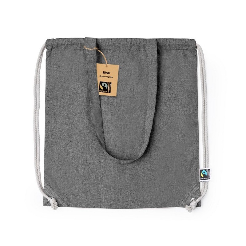 Kordelzugtasche aus recycelter Baumwolle, Einkaufstasche - Schwarz