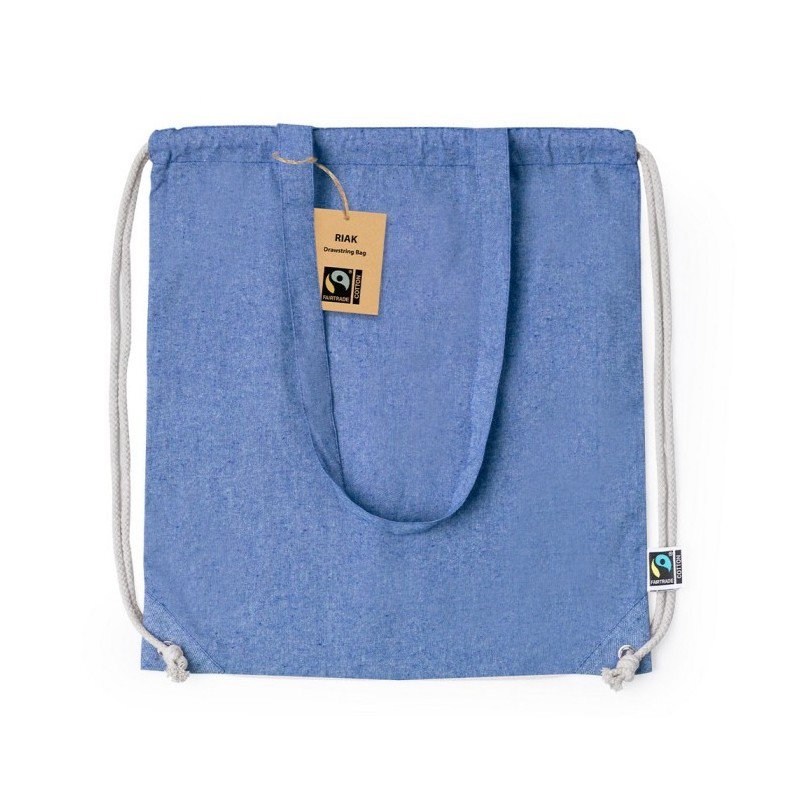 Kordelzugtasche aus recycelter Baumwolle, Einkaufstasche - Blau
