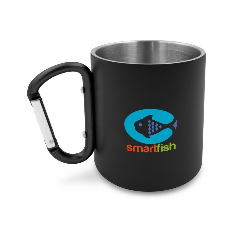 Recycelter Becher aus Edelstahl 280 ml mit Karabinerhaken | Pari - Schwarz