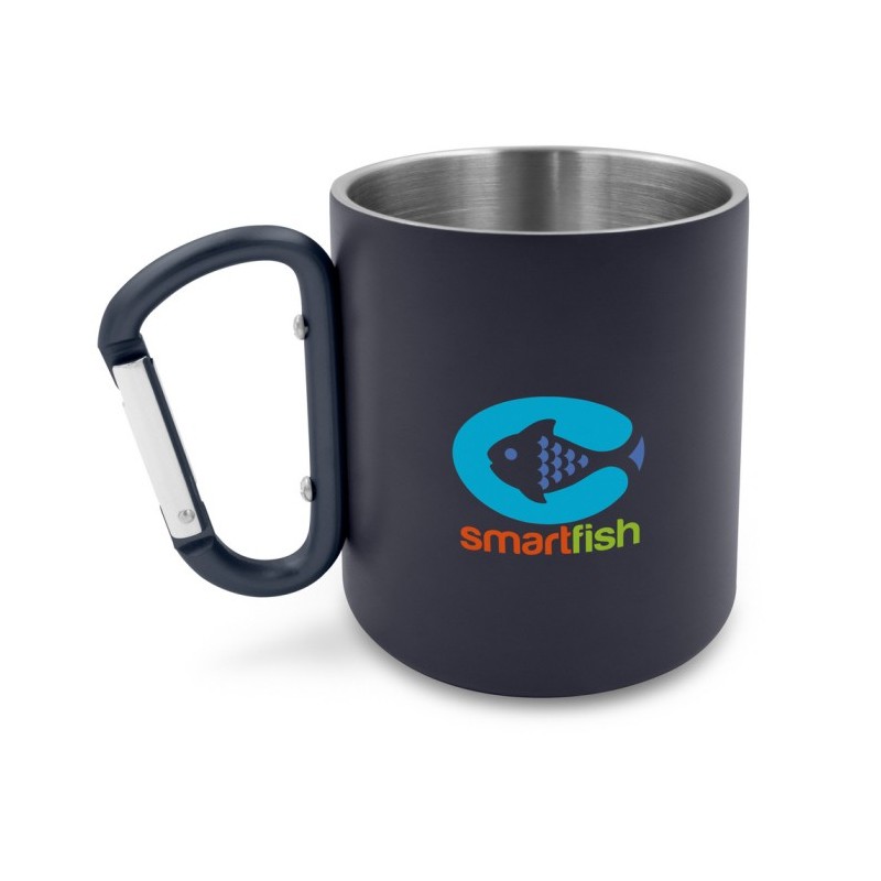 Recycelter Becher aus Edelstahl 280 ml mit Karabinerhaken | Pari - Dunkelblau