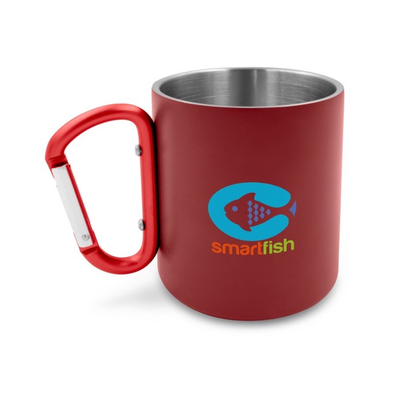 Recycelter Becher aus Edelstahl 280 ml mit Karabinerhaken | Pari - Rot
