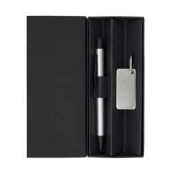 Geschenkset mit Stift und Schlüsselanhänger - Silber