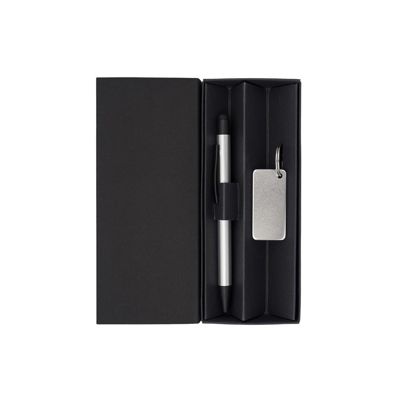 Geschenkset mit Stift und Schlüsselanhänger - Silber