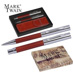 Mark Twain Schreibset mit Kugelschreiber und Füllfederhalter - Braun