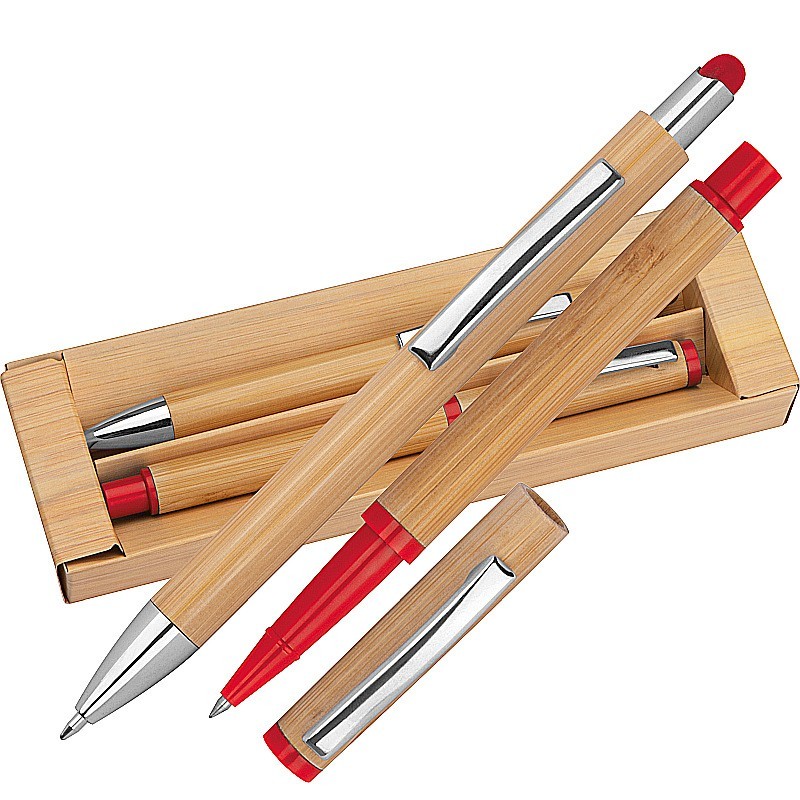 Schreibset aus Bambus - Rot