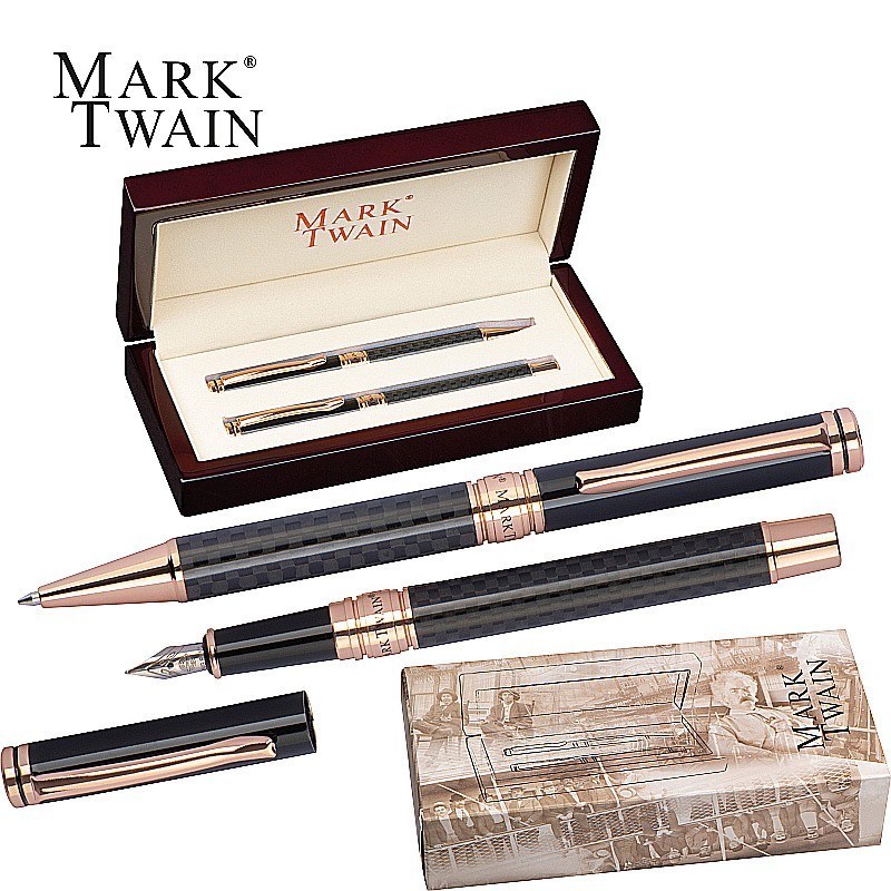 Mark Twain Schreibset in einem Holzetui - Schwarz