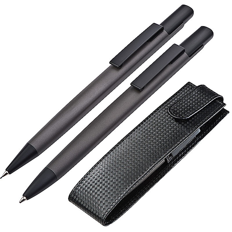 Set aus Kugelschreiber und Bleistift in Etui  - Anthrazit