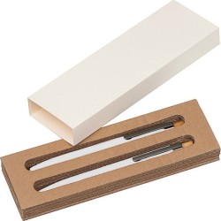 Schreibset mit Kugelschreiber und Druckbleistift aus recyceltem Aluminium  - Weiß