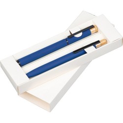 Schreibset mit Kugelschreiber und Rollerball aus recyceltem Aluminium  - Blau