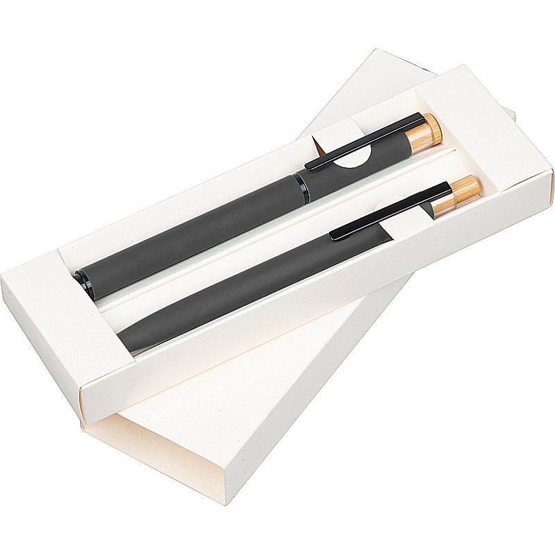 Schreibset mit Kugelschreiber und Rollerball aus recyceltem Aluminium  - Anthrazit