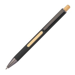 Kugelschreiber mit 6-fach wechselndem Bambusfenster  - Schwarz