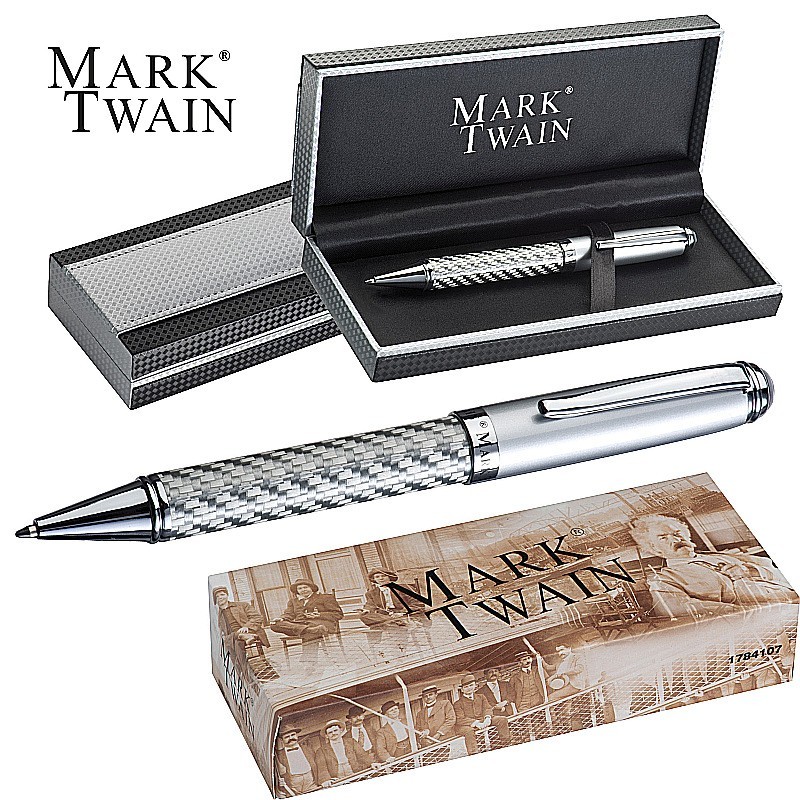 Mark Twain Kugelschreiber aus Metall - Silbergrau