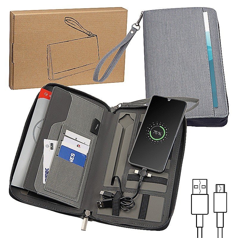 Reisemappe mit integrierter Powerbank 4.000 mAh - Silbergrau