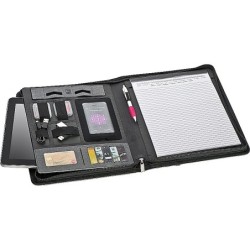 A4 Schreibmappe aus Kunstleder mit integrierter Powerbank - Silbergrau