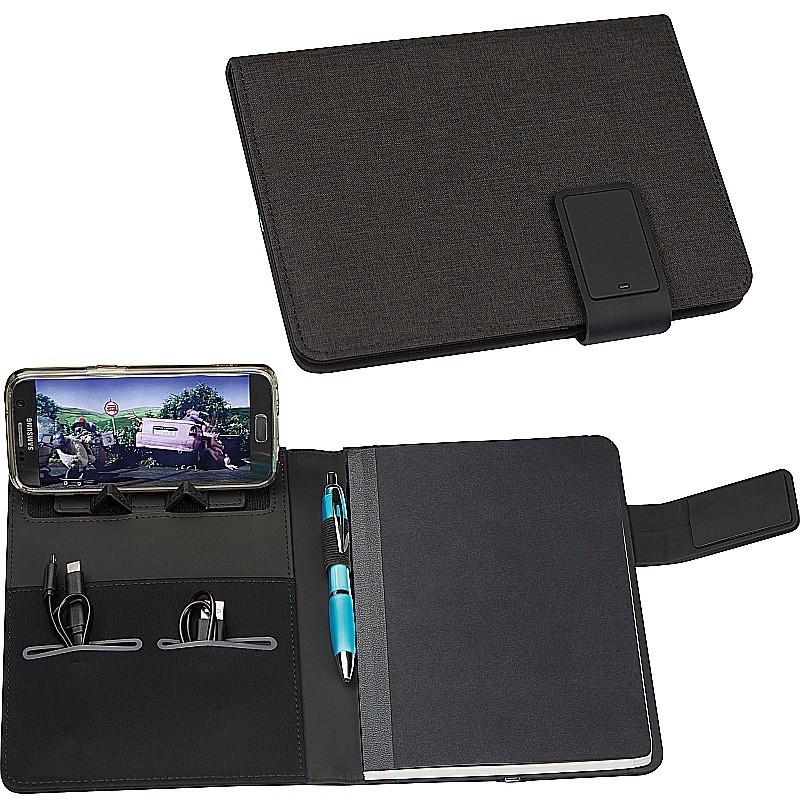 A5 Schreibmappe mit integrierter Powerbank (4.000 mAh) und LED - Rot