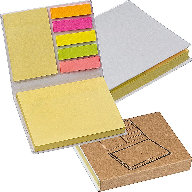 Haftmarker- und Haftnotizzettel im weißen Hardcover - Weiß