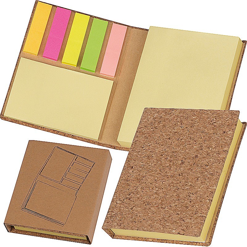 Haftmarker- und Haftnotizbuch mit Korkumschlag - Beige