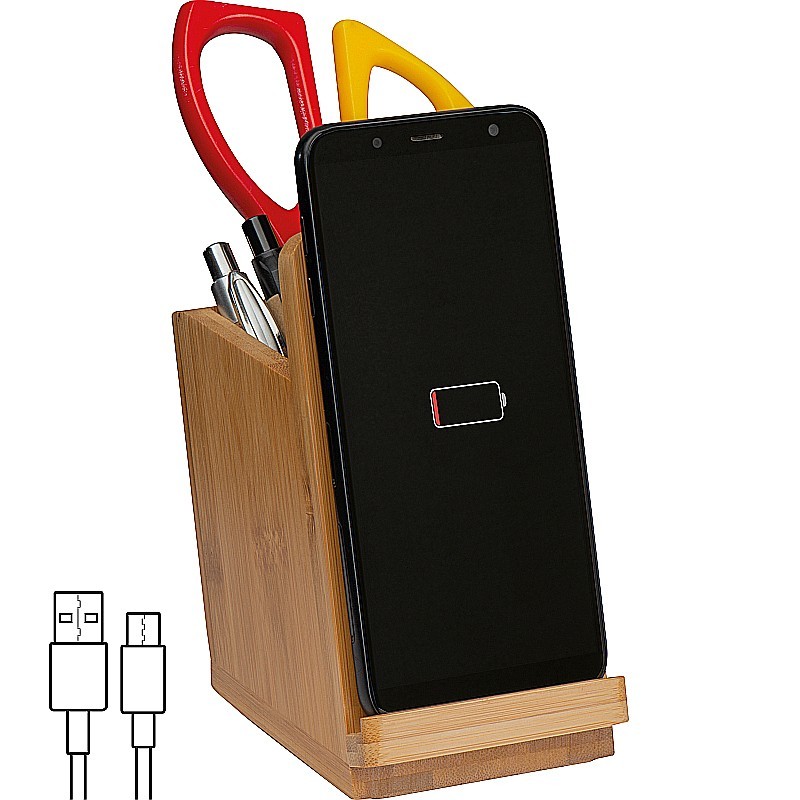 Induktionsladegerät aus Bambus mit Stifteköcher - Beige