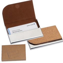 Visitenkarteneui aus Metall mit Korkdeckel - Beige