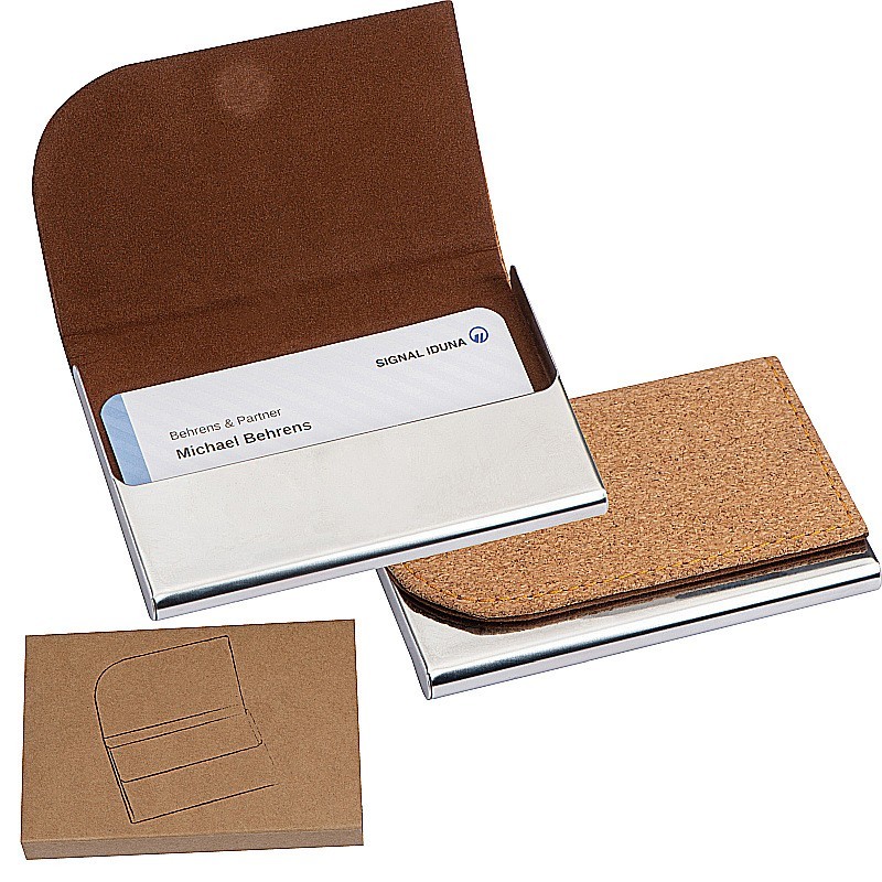 Visitenkarteneui aus Metall mit Korkdeckel - Beige