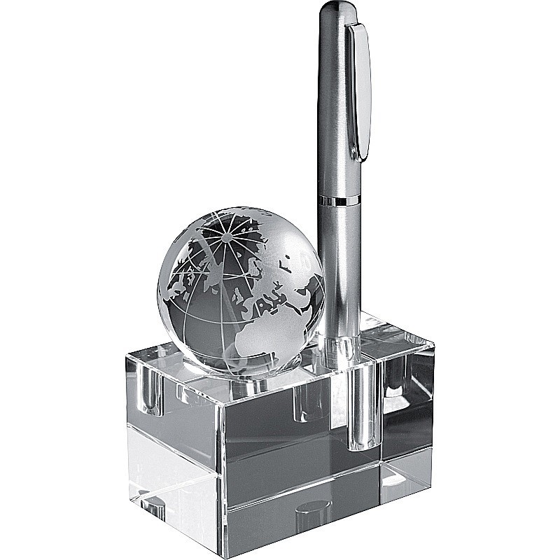 Stiftehalter aus Glas mit abnehmbarer Weltkugel - Transparent