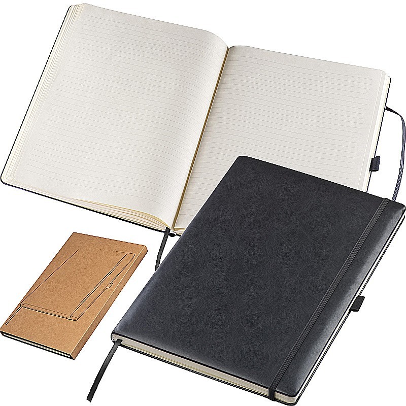 A4 Notizbuch mit Kunstlederumschlag  - Schwarz