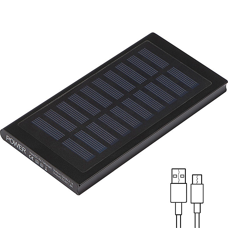 Solar Powerbank aus Metall 8.000mAh - Schwarz