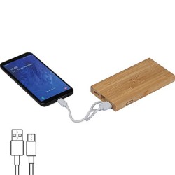 Powerbank aus Bambus - Beige