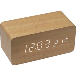 Schreibtischuhr mit intergriertem Wireless Charger - Beige