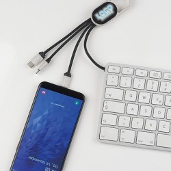 3in1 Ladekabel aus Weizenstroh mit Leuchtfunktion - Beige