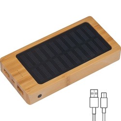 Solar Powerbank aus Bambus mit 8.000 mAh - Beige