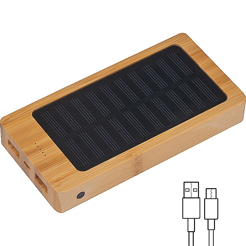 Solar Powerbank aus Bambus mit 8.000 mAh - Beige