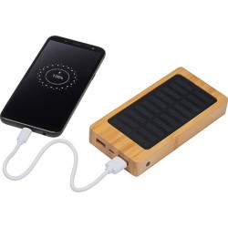 Solar Powerbank aus Bambus mit 8.000 mAh - Beige