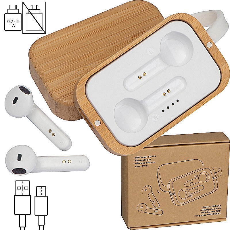 Bluetooth Kopfhörer in einer Bambusbox - Beige