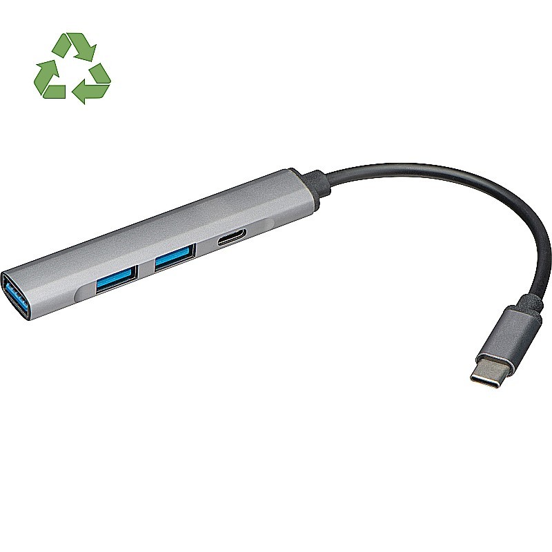 USB Hub aus recyceltem Aluminium - Silbergrau